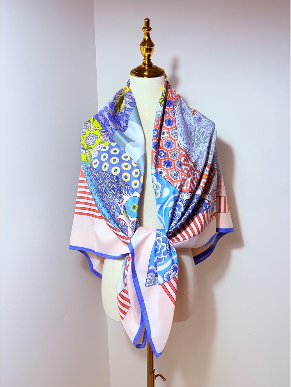 Colorful Patchwork Silk Handfeel Polyester Scarf - Large, Lightweight Neck Wrap